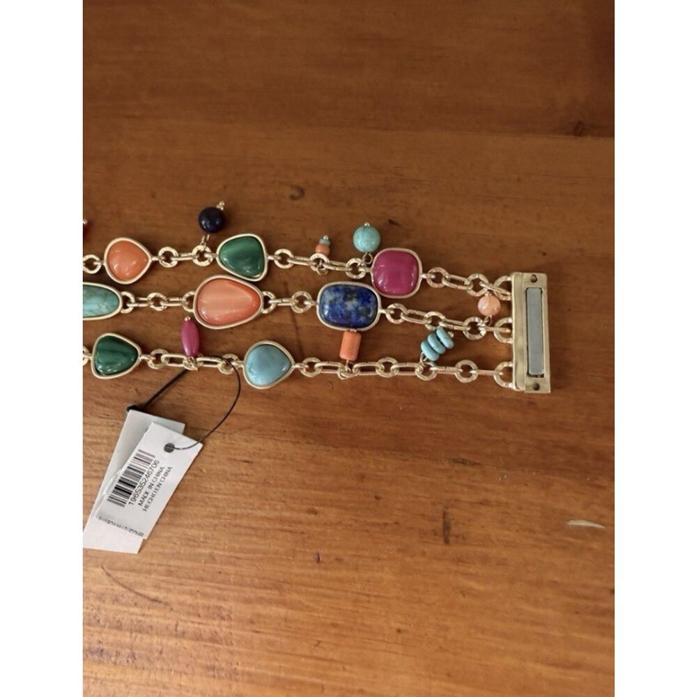 Chico’s NWT Gold Tone Multi Strand Bracelet Colorful Stones Magnetic Clasp - Picture 4 of 12